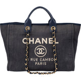 Chanel  Bleu Cotton Deauville Handbag