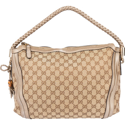 Gucci GG Monogram Bamboo Handbag - vintageandkickz