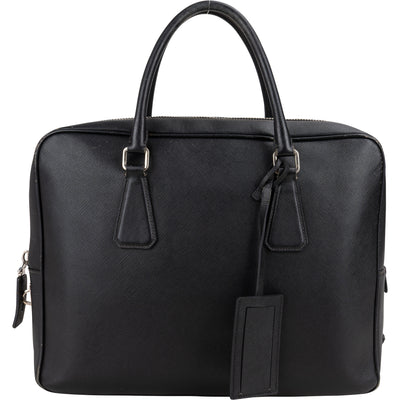 Prada Black Saffiano Leather Triangle Business Handbag - vintageandkickz