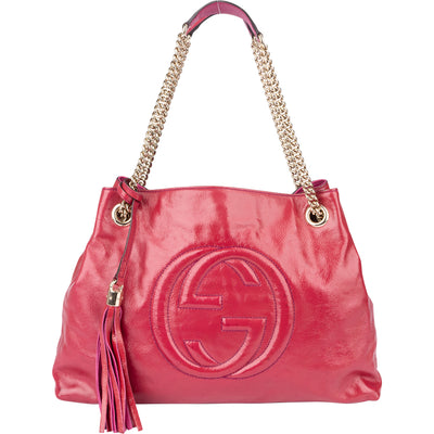 Gucci Pink Patent Leather GG Soho Shoulder Bag - vintageandkickz