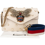 Gucci White Leather Queen Margaret Bee Crossbody Bag