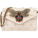 Gucci White Leather Queen Margaret Bee Crossbody Bag
