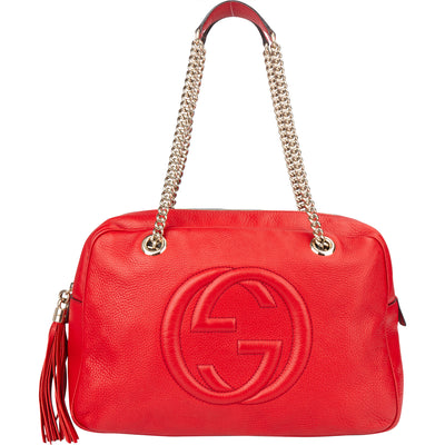 Gucci Red Leather GG Soho Handbag