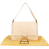 Fendi Leather Crystal FF Buckle Baguette Mamma Handbag