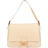 Fendi Leather Crystal FF Buckle Baguette Mamma Handbag