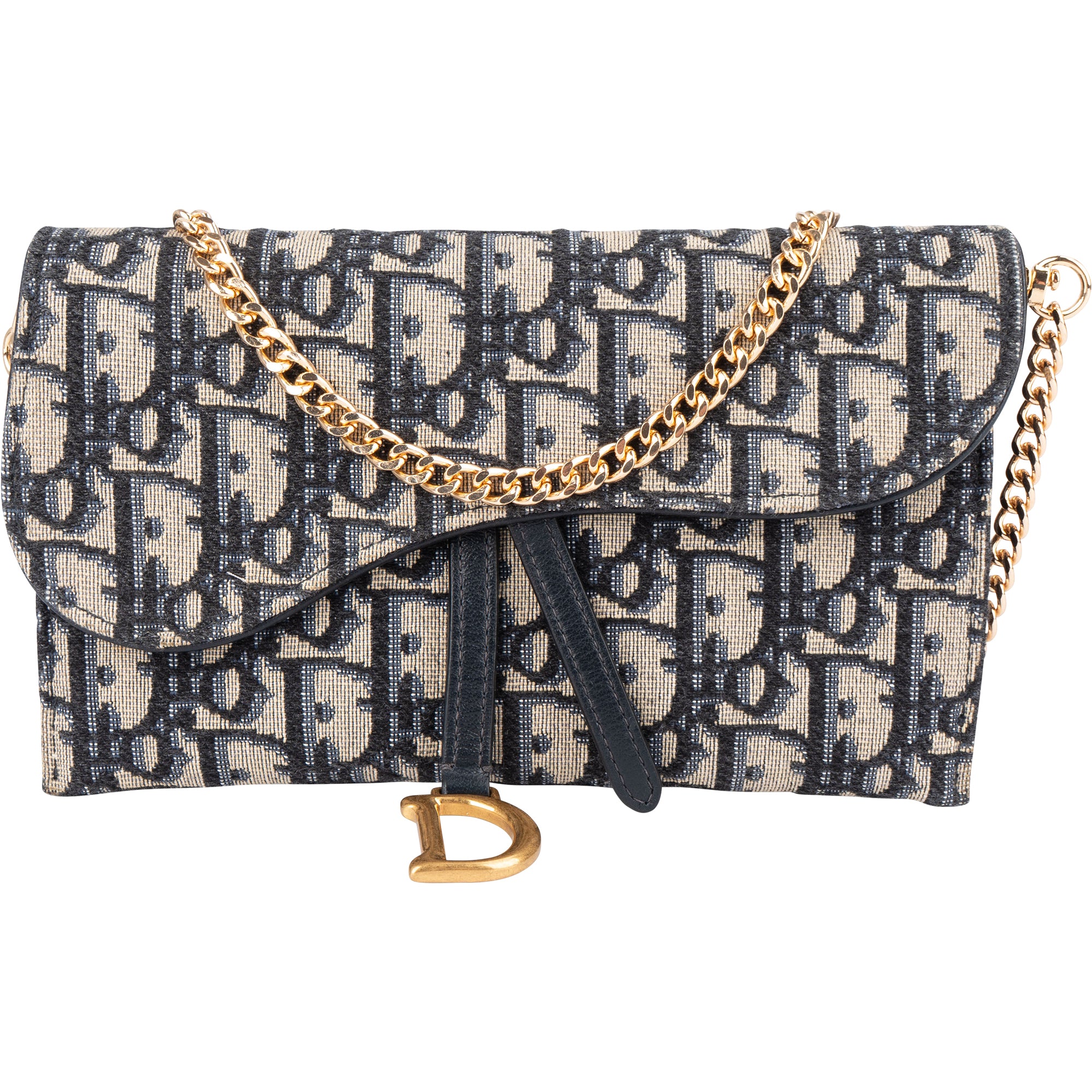 Christian Dior Trotter Monogram Saddle Wallet On Chain Shoulder Bag - vintageandkickz