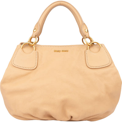 Miu Miu Beige Soft Leather Classic Handbag - vintageandkickz