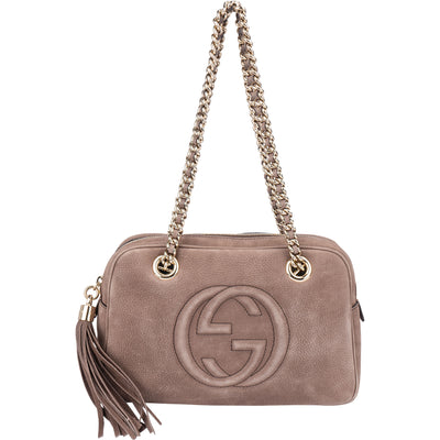 Gucci Brown Nubuk Leather GG Soho Shoulder Bag