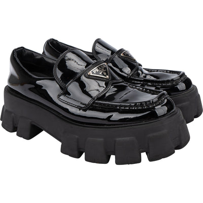 Prada Patent Leather Triangle Monolith Loafer (37)