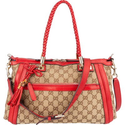 Gucci GG Monogram Bamboo Handbag - vintageandkickz