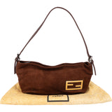 Fendi Brown Suede Leather Baguette Buckle Handbag