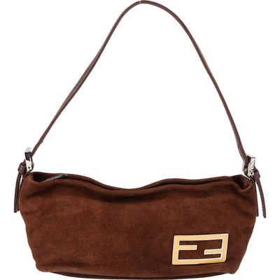 Fendi Brown Suede Leather Baguette Buckle Handbag