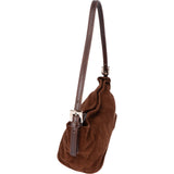 Fendi Brown Suede Leather Baguette Buckle Handbag