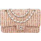 Chanel Tweed Palladium Double Flap Crossbody Bag