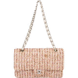 Chanel Tweed Palladium Double Flap Crossbody Bag