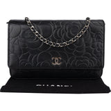 Chanel Black Camelia Wallet On Chain Crossbody Bag