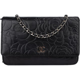 Chanel Black Camelia Wallet On Chain Crossbody Bag