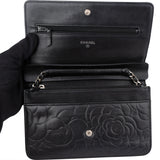 Chanel Black Camelia Wallet On Chain Crossbody Bag