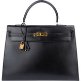 Hermès Noir Boxcalf Kelly 35 Handbag