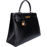 Hermès Noir Boxcalf Kelly 35 Handbag