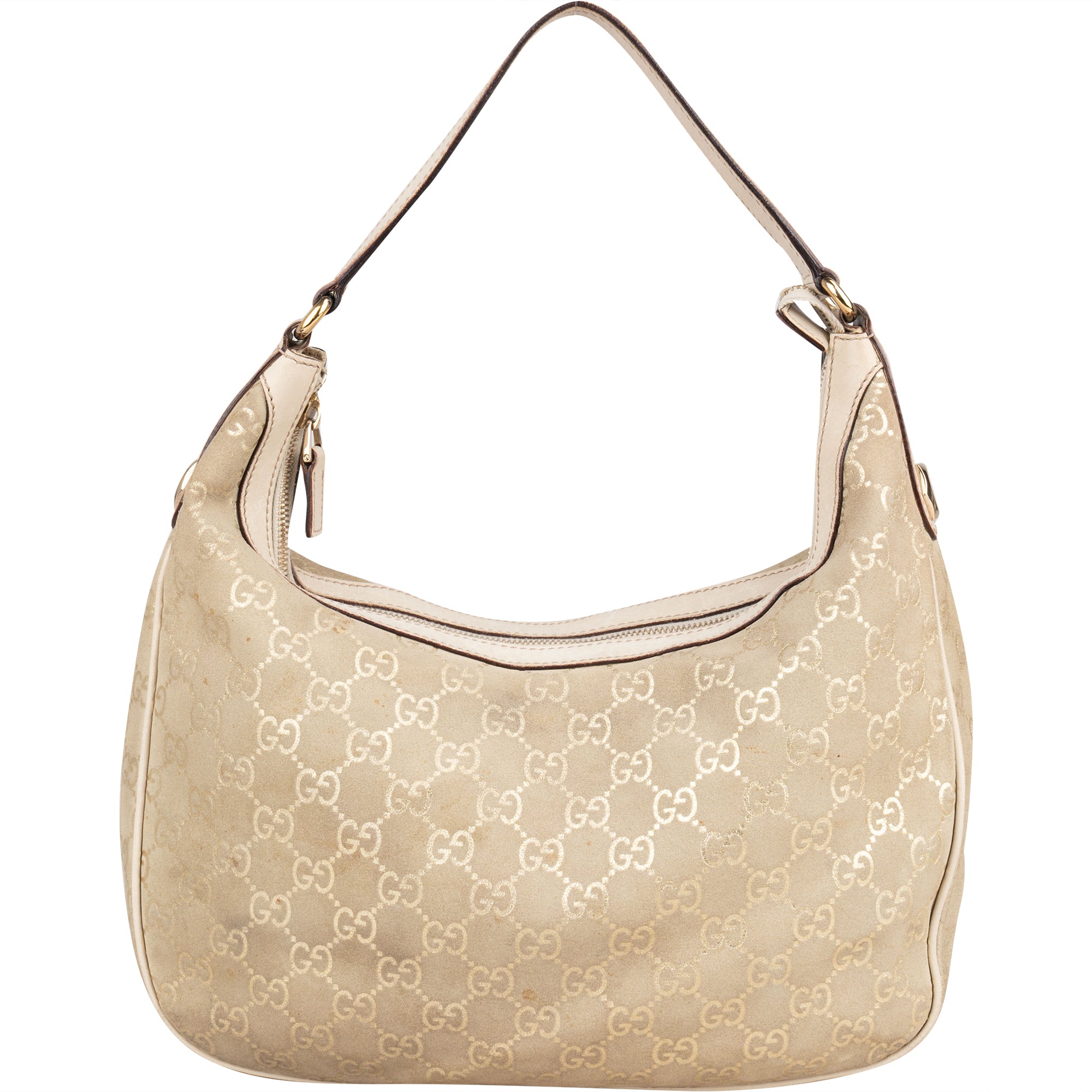 Gucci Gold Tone Suede GG Monogram Hobo Bag - vintageandkickz