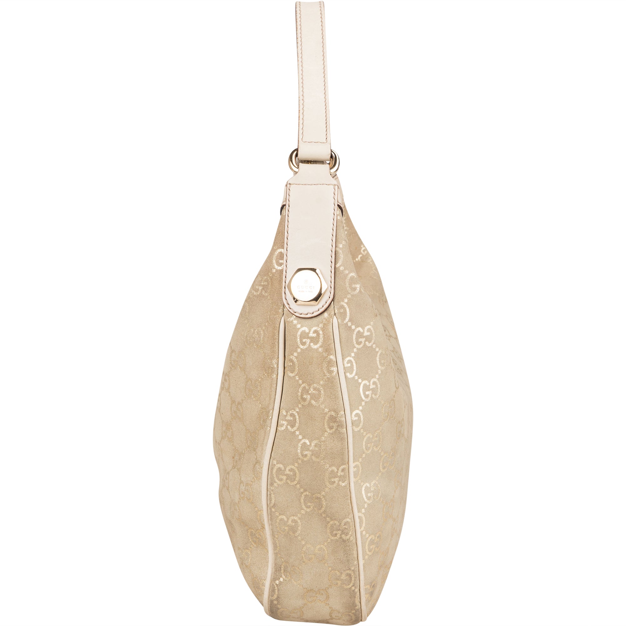Gucci Gold Tone Suede GG Monogram Hobo Bag - vintageandkickz