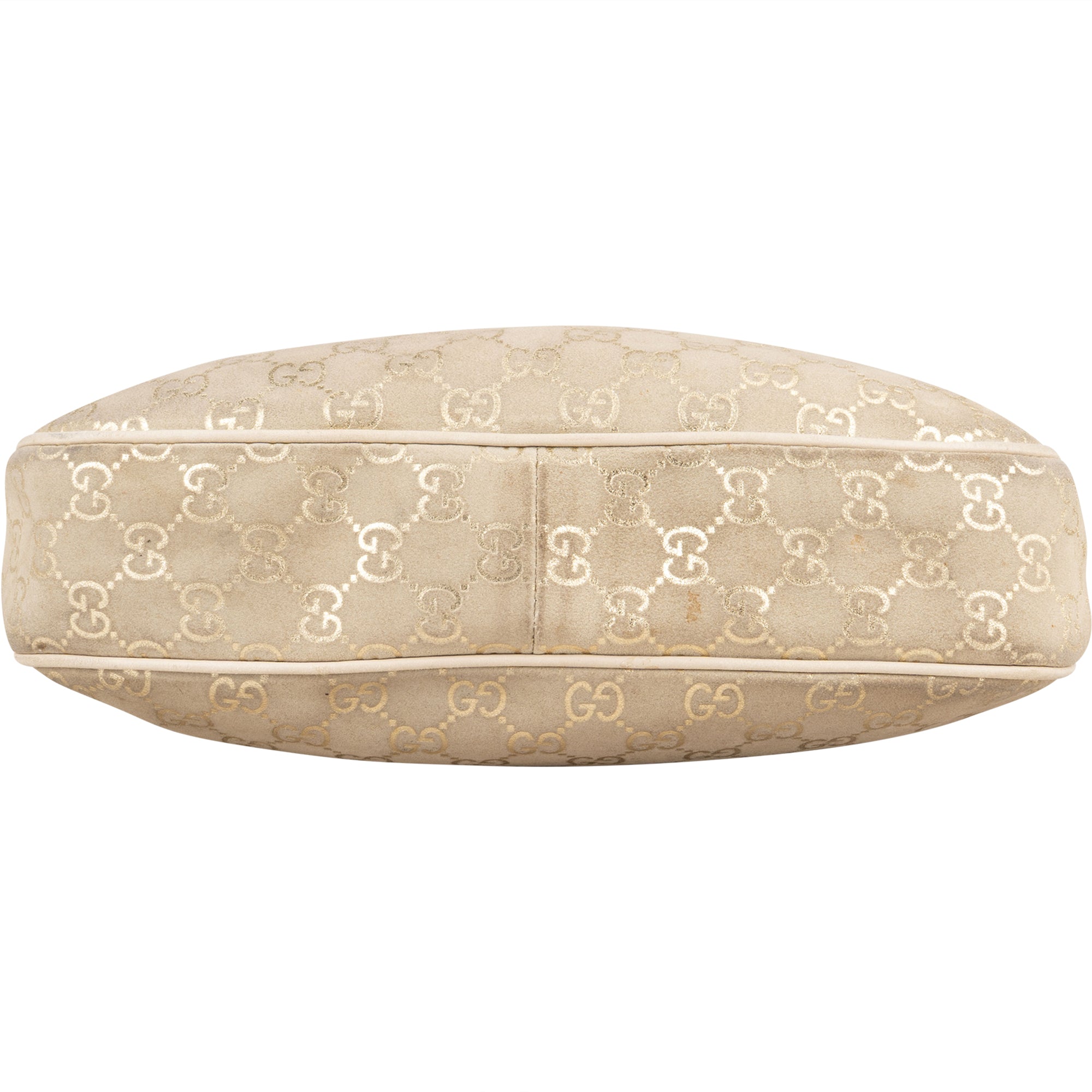Gucci Gold Tone Suede GG Monogram Hobo Bag - vintageandkickz