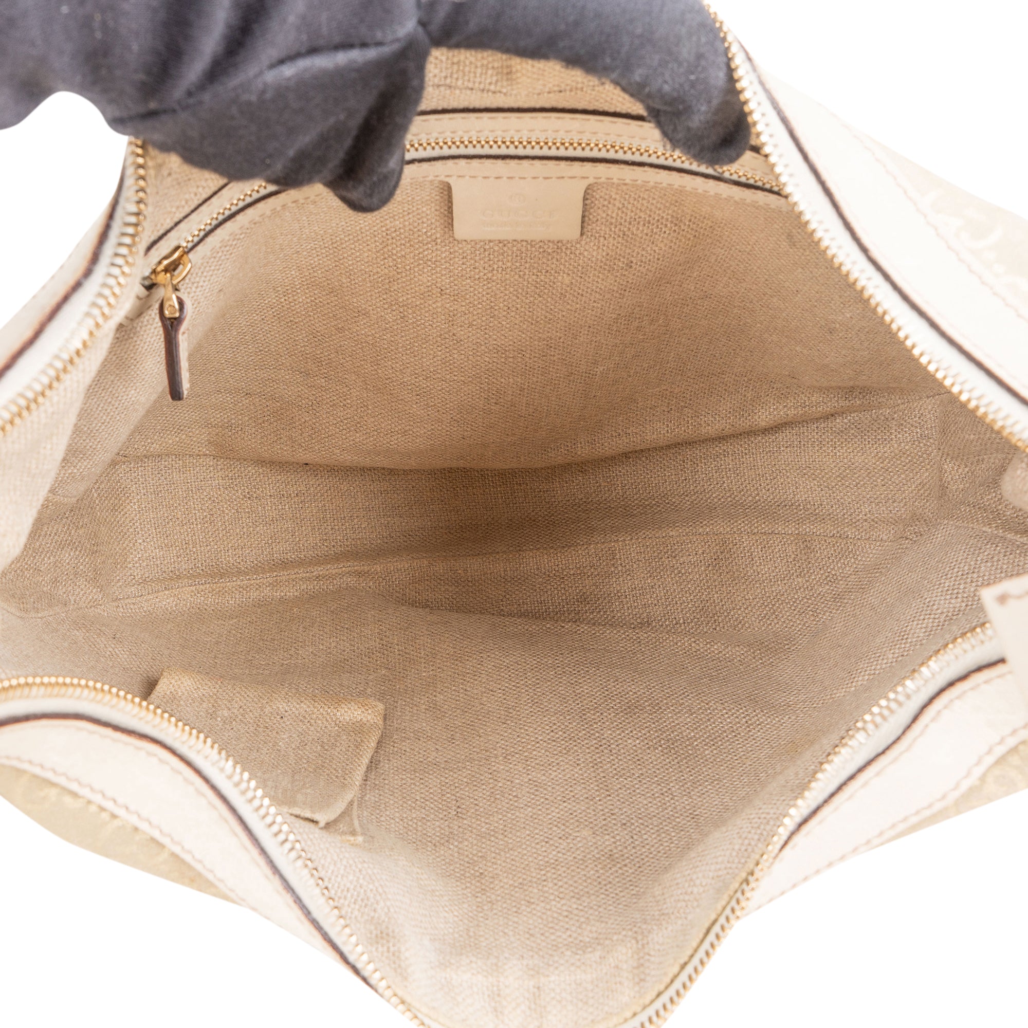 Gucci Gold Tone Suede GG Monogram Hobo Bag - vintageandkickz