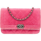 Chanel Quilted Satin Antique Boy Wallet On Chain Crossbody Bag