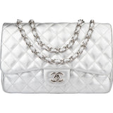Chanel Quilted Lambskin Palladium Jumbo Single Flap Crossbody Bag