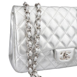 Chanel Quilted Lambskin Palladium Jumbo Single Flap Crossbody Bag