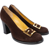Fendi Brown Suede Baguette Buckle Pumps (36,5)