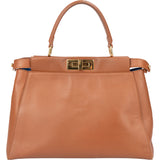 Fendi Brown Leather Peekaboo Handbag