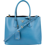Prada Blue Saffiano Leather Double Handbag