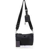 Prada Black Saffiano Leather Triangle Vitello Crossbody Bag