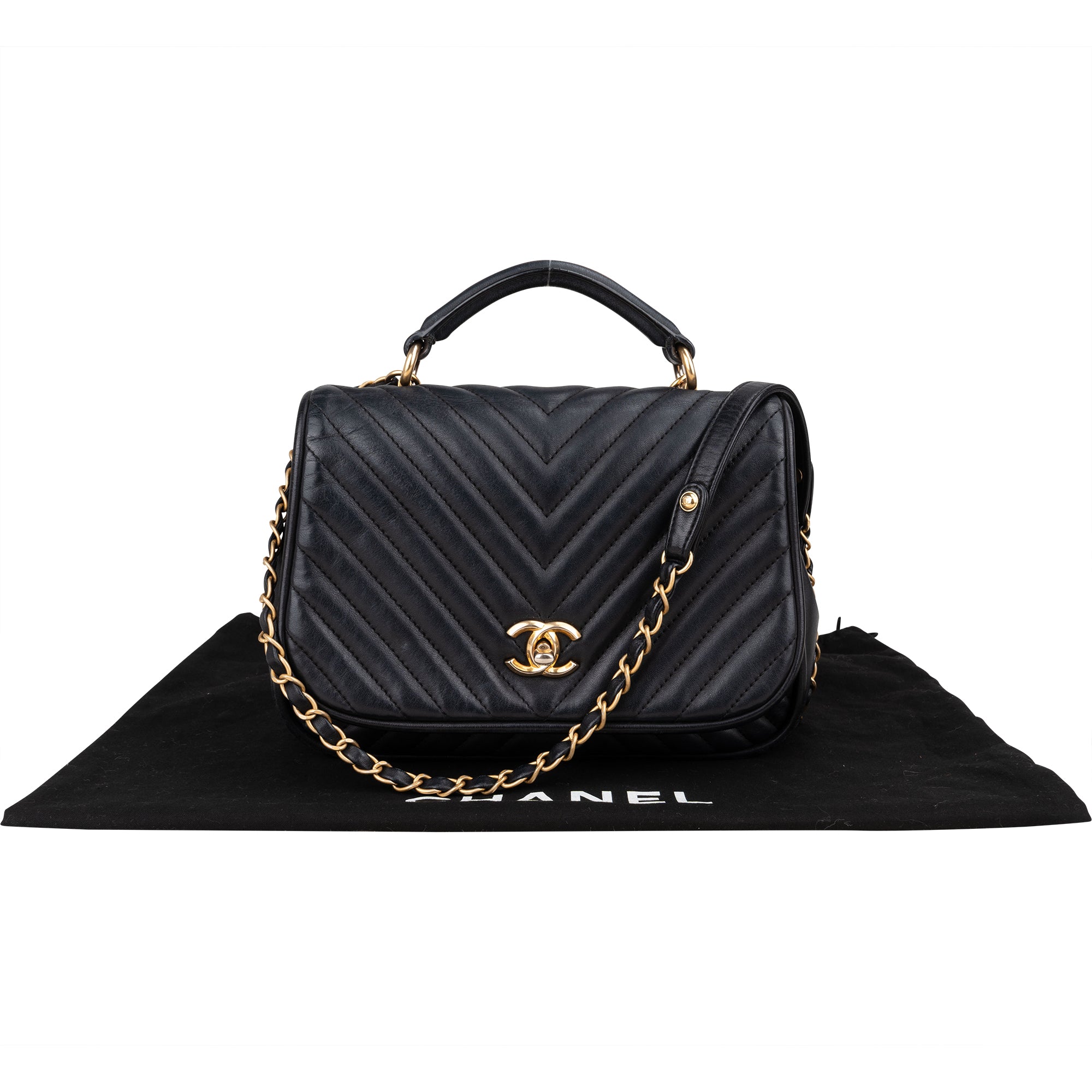 Chanel Quilted Chevron Lambskin Single Flap 2Way Crossbody Handbag - vintageandkickz