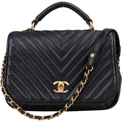 Chanel Quilted Chevron Lambskin Single Flap 2Way Crossbody Handbag - vintageandkickz