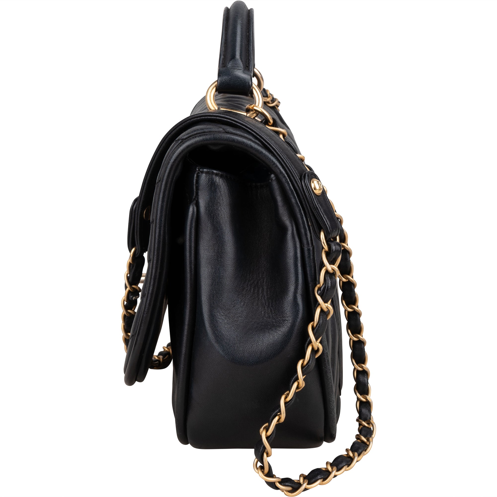 Chanel Quilted Chevron Lambskin Single Flap 2Way Crossbody Handbag - vintageandkickz
