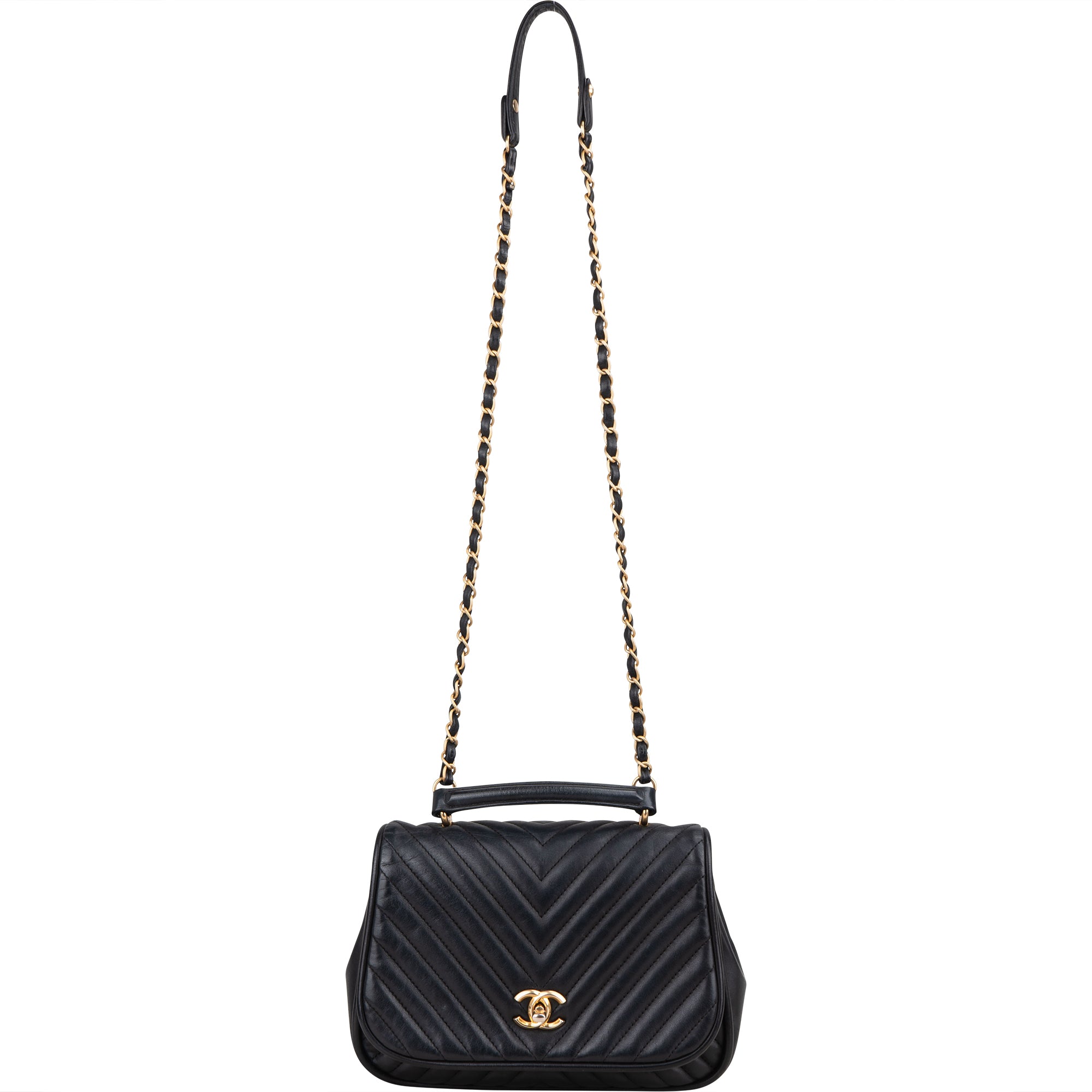 Chanel Quilted Chevron Lambskin Single Flap 2Way Crossbody Handbag - vintageandkickz