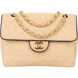 Chanel Quilted Bicolor Lambskin 24K Gold Single Flap Crossbody Bag