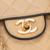 Chanel Quilted Bicolor Lambskin 24K Gold Single Flap Crossbody Bag
