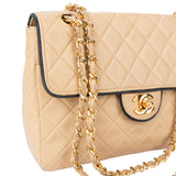Chanel Quilted Bicolor Lambskin 24K Gold Single Flap Crossbody Bag