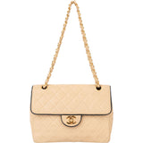 Chanel Quilted Bicolor Lambskin 24K Gold Single Flap Crossbody Bag