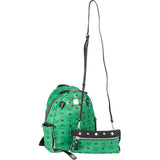 MCM Green Visetos Monogram Spikes 2 in 1 Backpack