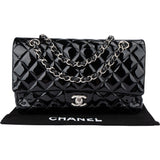 Chanel Quilted Patent Leather Palladium Medium Double Flap Crossbody Bag