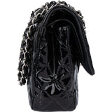 Chanel Quilted Patent Leather Palladium Medium Double Flap Crossbody Bag