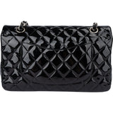Chanel Quilted Patent Leather Palladium Medium Double Flap Crossbody Bag