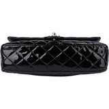 Chanel Quilted Patent Leather Palladium Medium Double Flap Crossbody Bag