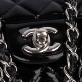 Chanel Quilted Patent Leather Palladium Medium Double Flap Crossbody Bag