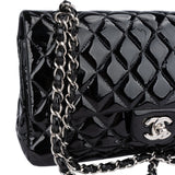 Chanel Quilted Patent Leather Palladium Medium Double Flap Crossbody Bag
